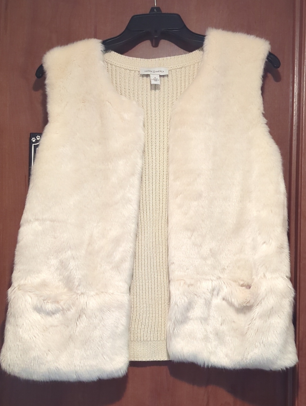 Vintage America Cream Faux Fur Vest